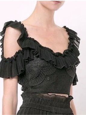 Black Ruffle Cold-Shoulder top by Alice McCALL